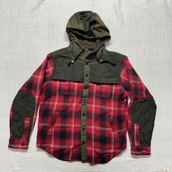 POLO Ralph Lauren hooded flannel shirt jacket red and green button up men's XL - Picture 1 of 16